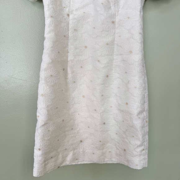 Lilly Pulitzer Citra Embroidered Puff Sleeve Floral Shift Dress White‎ Gold 00 - Picture 10 of 13